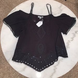 NWT Black Open Shoulder Top